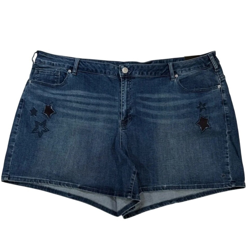 Venezia Lane Bryant Star Patch Denim Shorts Blue Medium Wash Plus Size 24